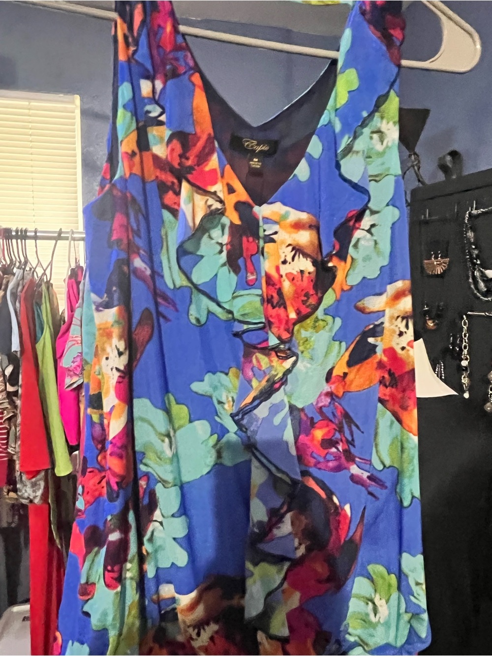 Cupshe Blue Floral Ruffle V-Neck Tunic